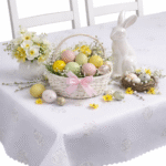 Obrus wielkanocny biały- jajka