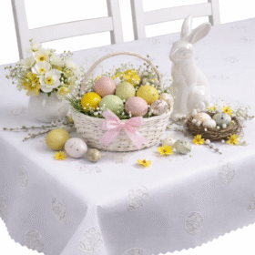 Obrus wielkanocny biały- jajka Obrus wielkanocny biały- jajka