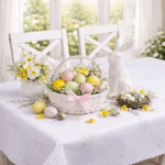 Obrus wielkanocny biały- jajka