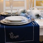 Bieżnik świąteczny Jodełka – Granat srebro