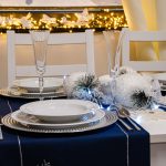 Bieżnik świąteczny Jodełka – Granat srebro