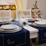 Bieżnik świąteczny Jodełka – Granat srebro