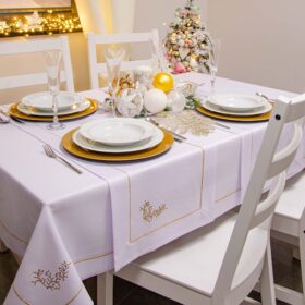 Obrus świąteczny Jodełka - Biel złoto