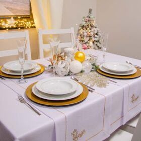 Bieżnik świąteczny Jodełka – Biel złoto Bieżnik świąteczny Jodełka – Biel złoto