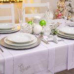 Bieżnik świąteczny Jodełka – Biel złoto