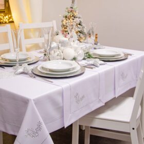 Obrus świąteczny Jodełka - Biel srebro