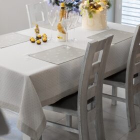 Obrus Kropki Lux – Biel Srebro
