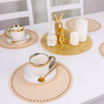 Podkładka Glamour 30 cm Koło – Beżowa + Złote dżety