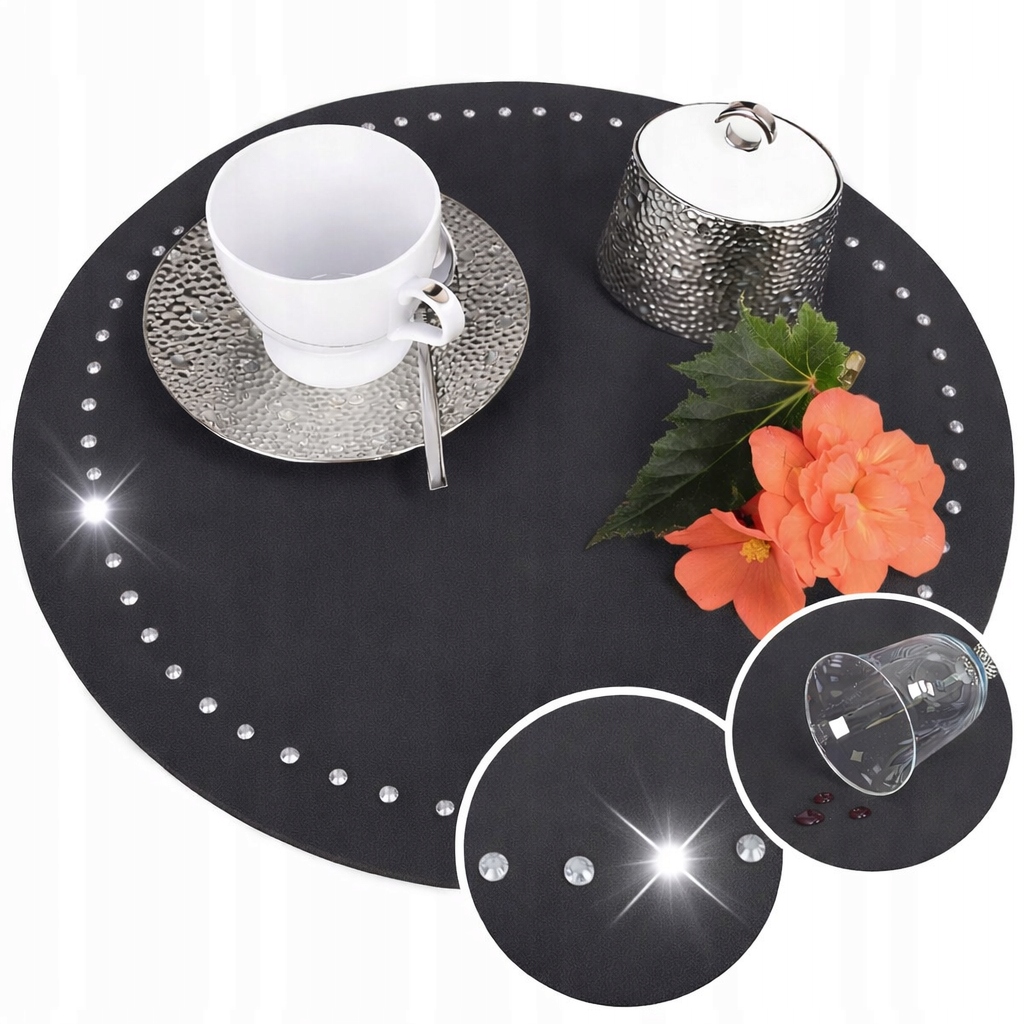 Podkładka Glamour 30 cm Koło – Grafit + Srebrne dżety Podkładka Glamour 30 cm Koło – Grafit + Srebrne dżety