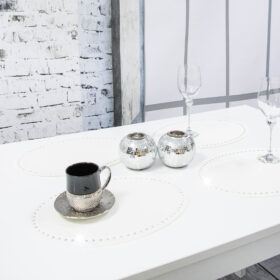 Podkładka Glamour 30x42 Owal - Ekri + Srebrne dżety