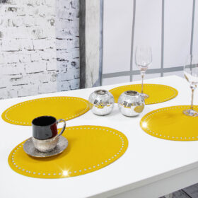 Podkładka Glamour 30×42 Owal – Żółta + Srebrne dżety