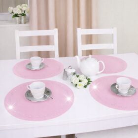 Podkładka Glamour 30 cm Koło – Pudrowy Róż + Srebrne dżety
