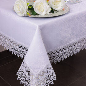 Obrus z Gipiurą Żakard - Biel 250