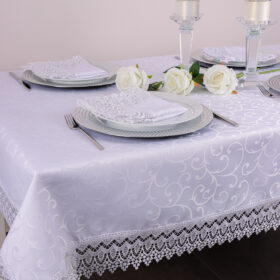 Obrus z Gipiurą Żakard - Biel 175