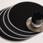 Podkładka okrągła z koronką – Czarna + srebro