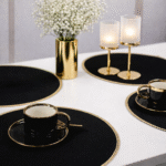 Podkładka okrągła z koronką – Czarna + złoto