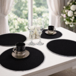 Podkładka okrągła z koronką – Czarna + złoto