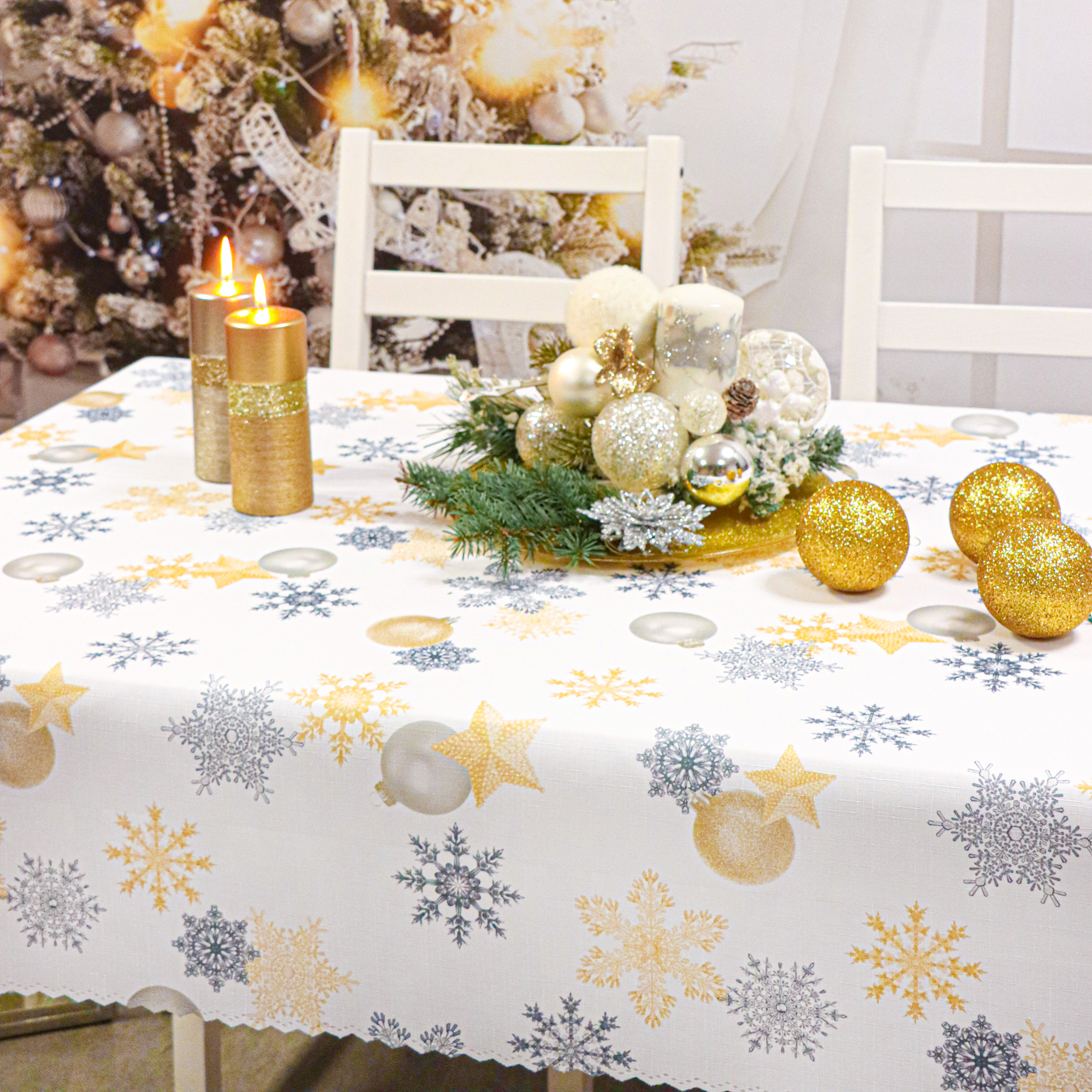 Obrus Świąteczny Boże Narodzenie- biały czarna gwiazdka Obrus Świąteczny Boże Narodzenie- biały czarna gwiazdka