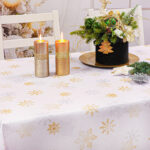 Obrus Świąteczny Boże Narodzenie- biel złote gwiazdki