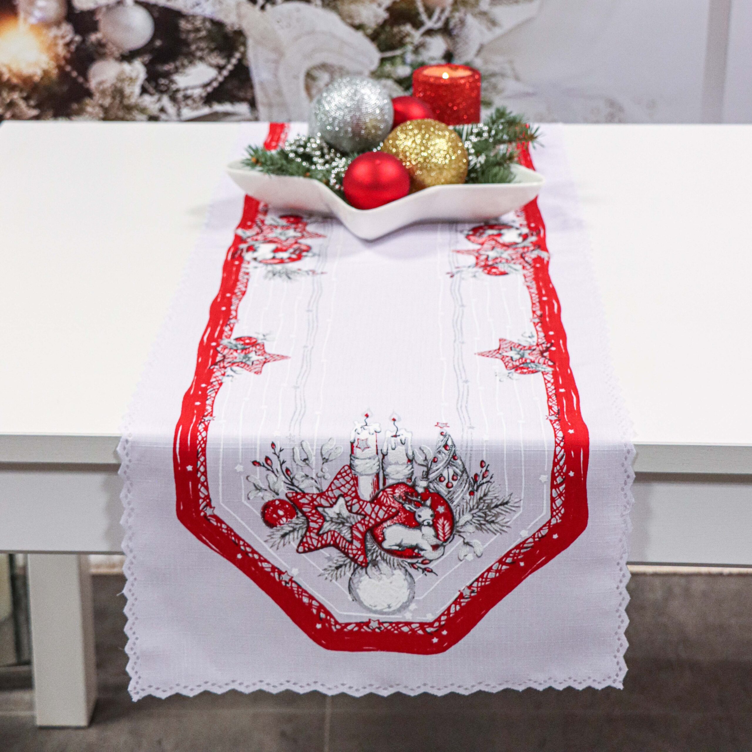 Bieżnik Świąteczny Boże narodzenie-Biały Bieżnik Świąteczny Boże narodzenie-Biały