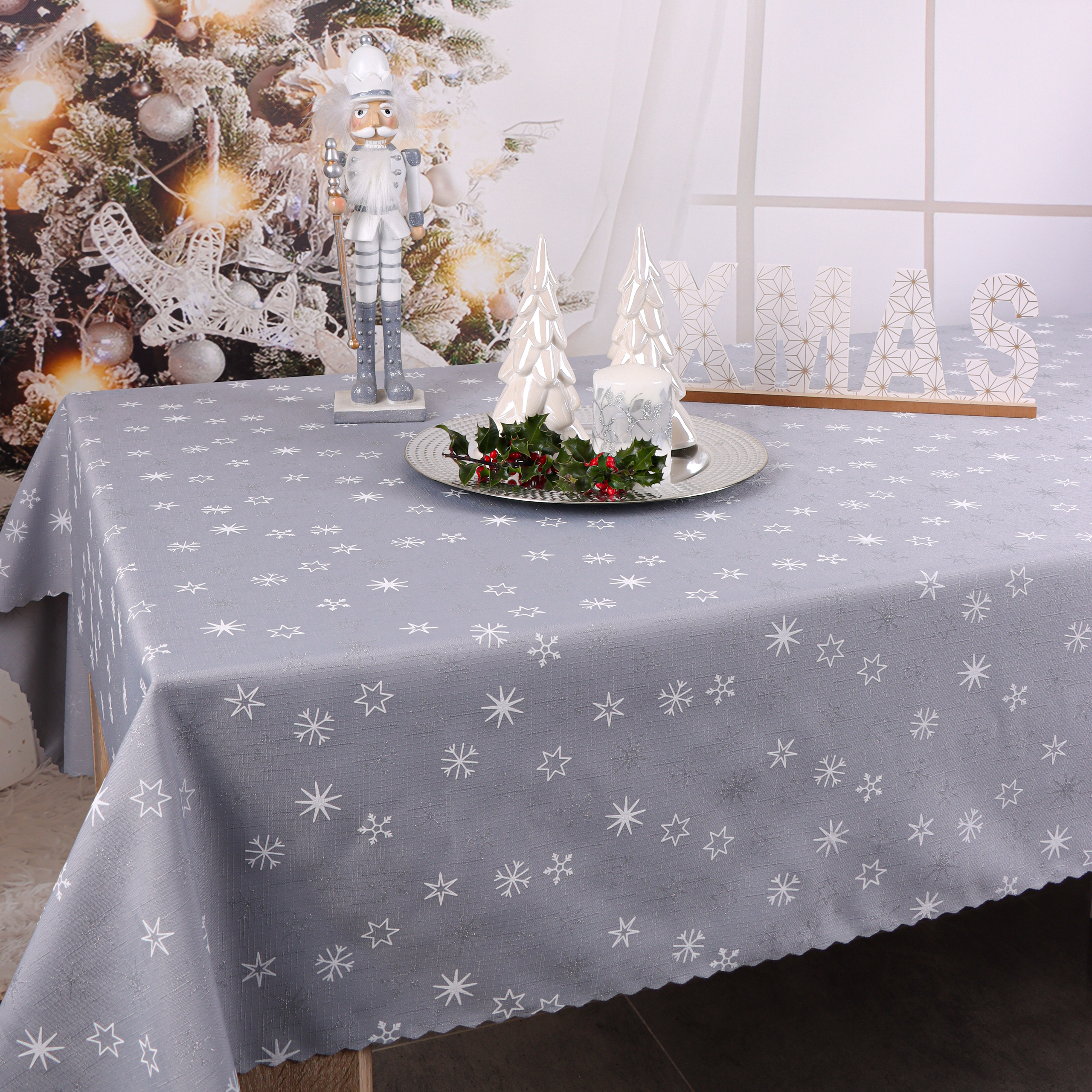 Obrus Świąteczny Gwiazdki – Szary Obrus Świąteczny Gwiazdki – Szary