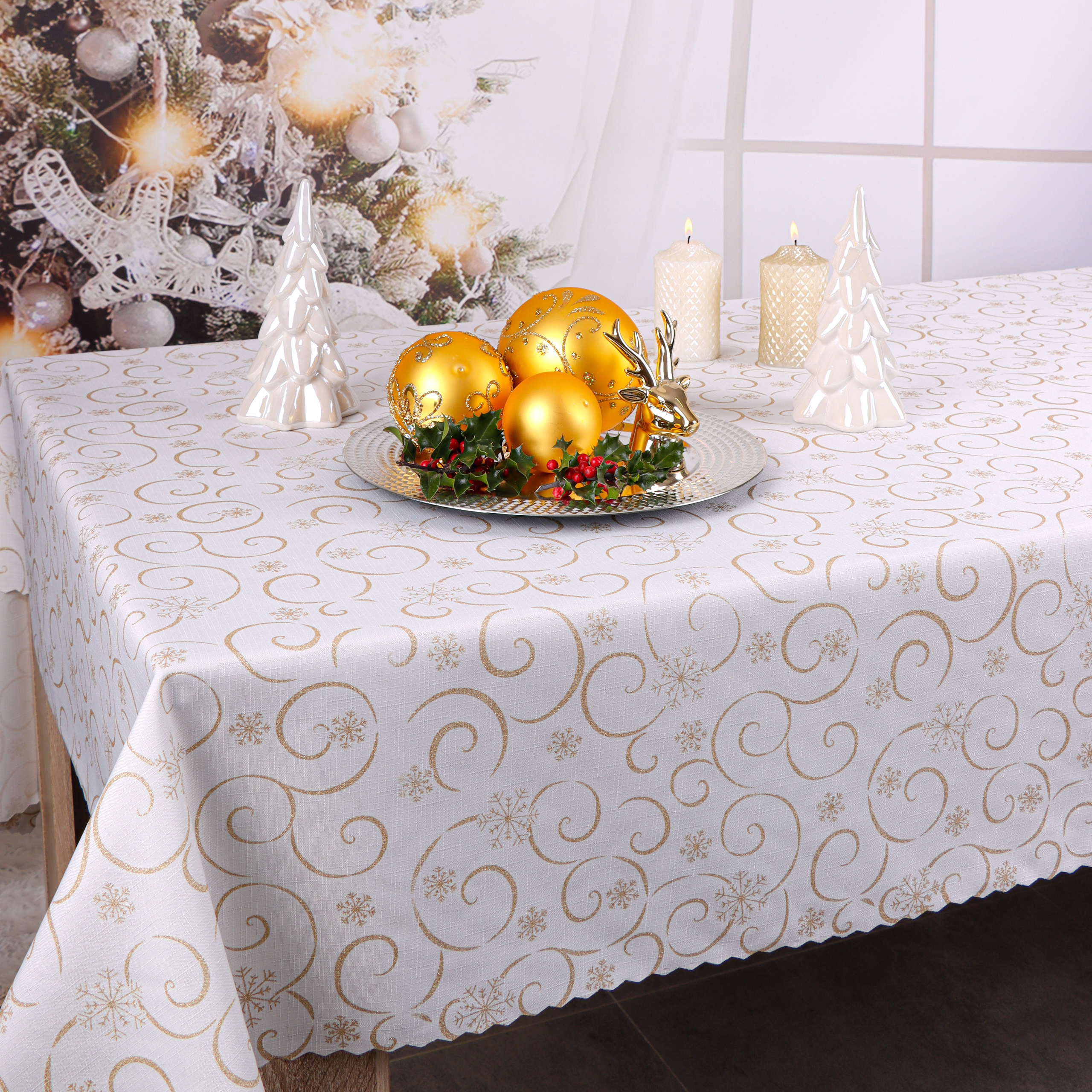 Obrus Świąteczny – Kremowy Złoto Obrus Świąteczny – Kremowy Złoto
