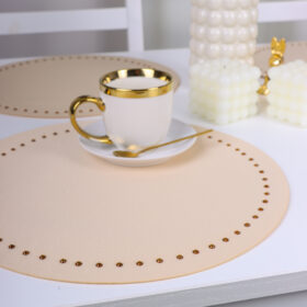 Podkładka Glamour 40 cm Koło – Beżowa + Złote dżety