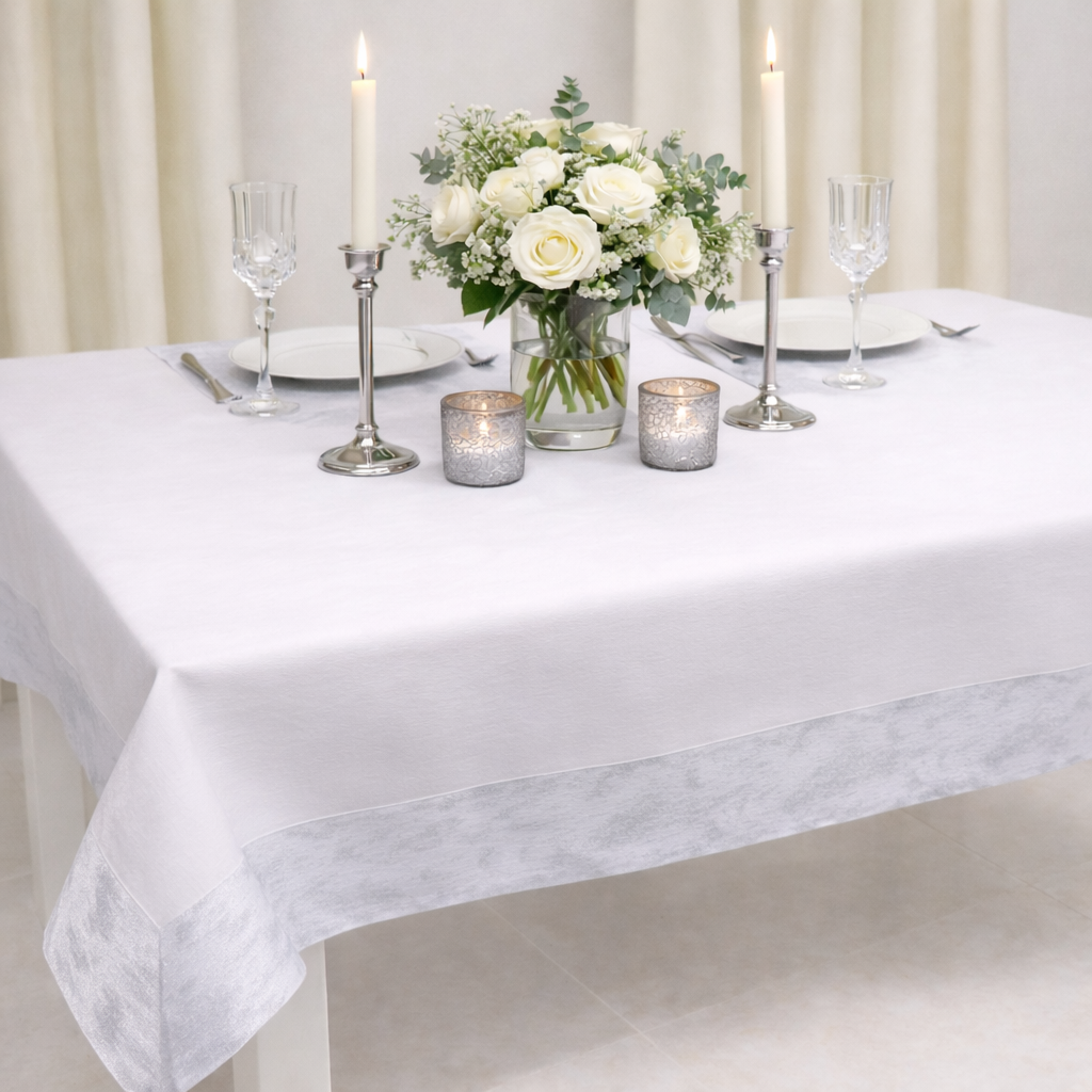 Obrus Chmurka Lux – Biały srebrny Obrus Chmurka Lux – Biały srebrny