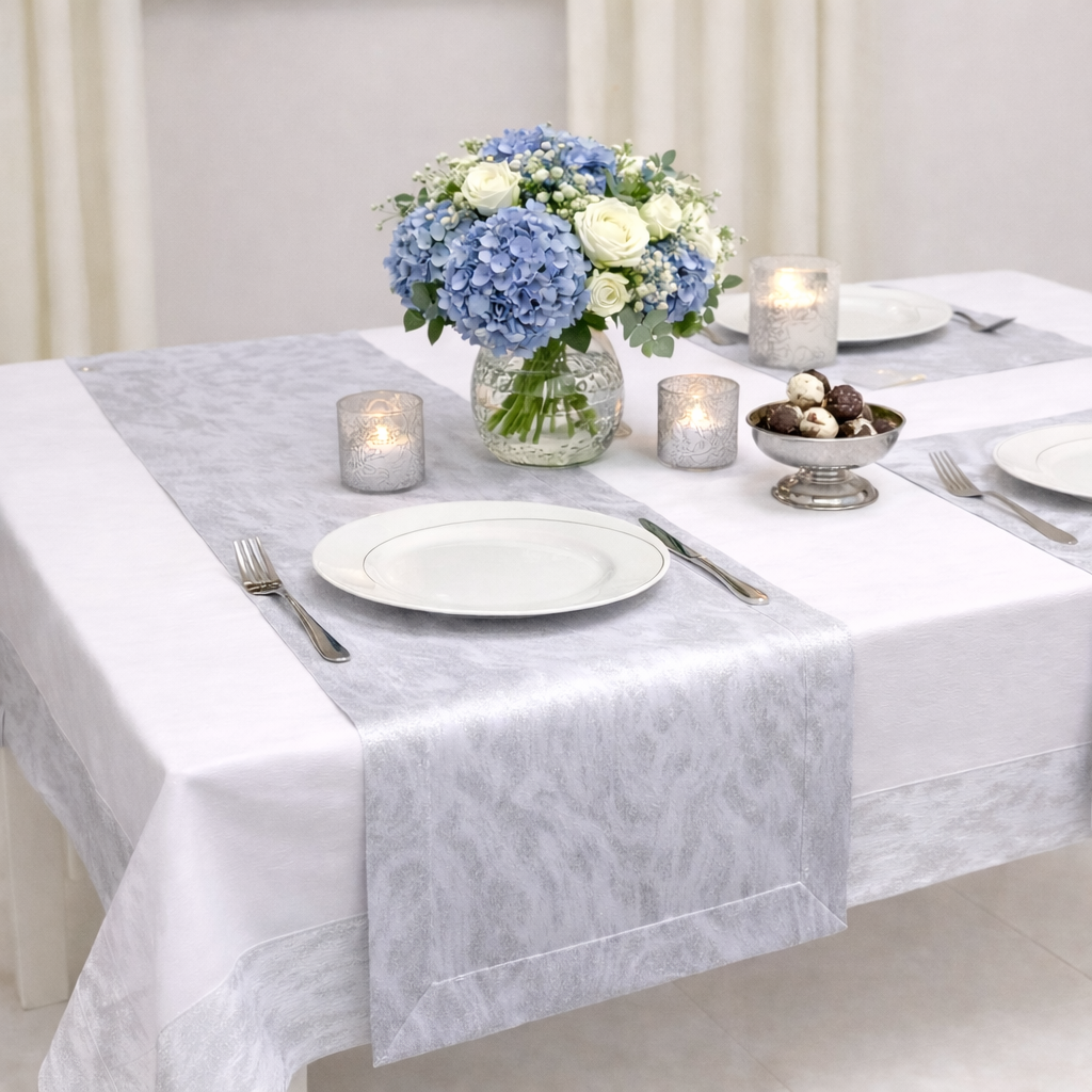 Obrus Chmurka Lux – Biały srebrny Obrus Chmurka Lux – Biały srebrny