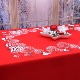 Obrus Świąteczny Bałwanki – Czerwony