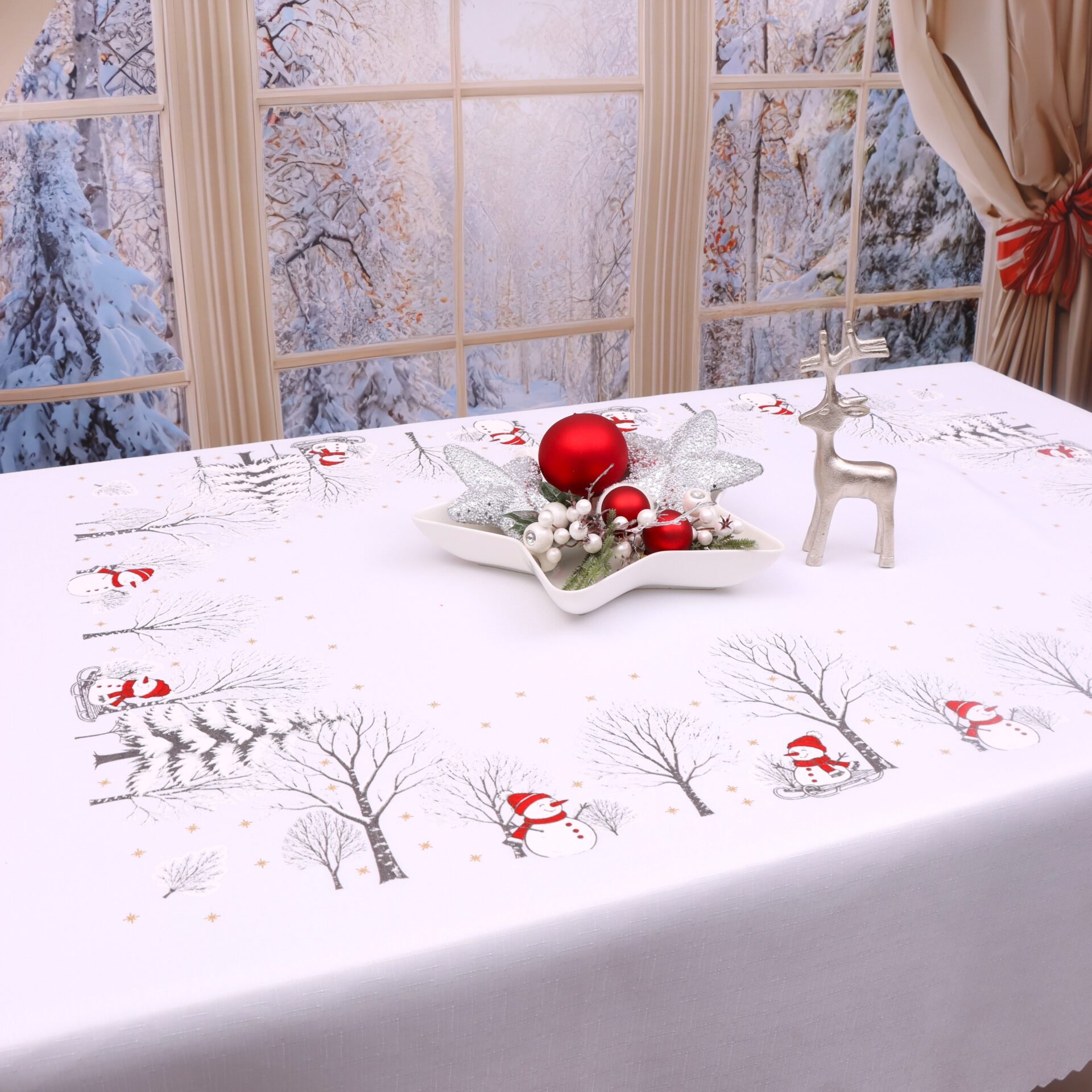 Obrus Świąteczny Bałwanki – Biały Obrus Świąteczny Bałwanki – Biały