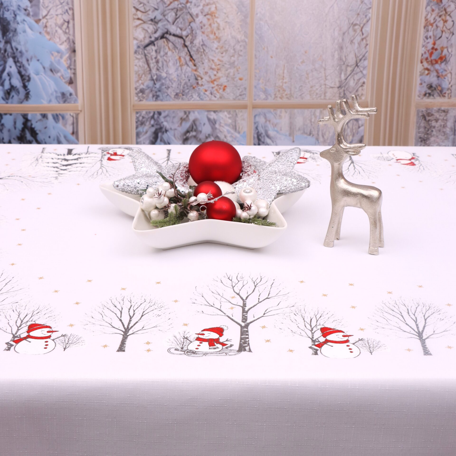 Obrus Świąteczny Bałwanki – Biały Obrus Świąteczny Bałwanki – Biały