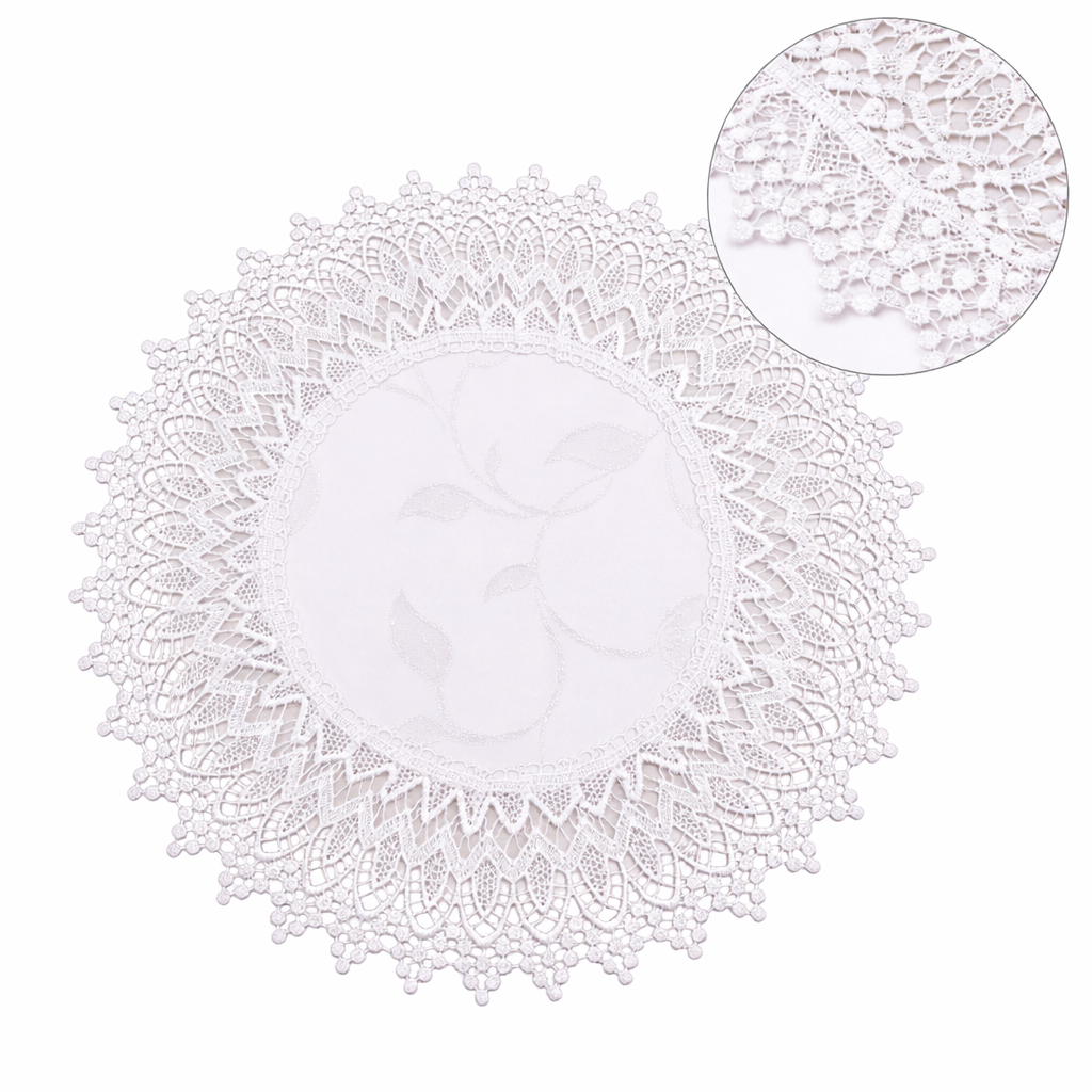 Serwetka do koszyczka wielkanocnego biała z gipiurą Serwetka do koszyczka wielkanocnego biała z gipiurą