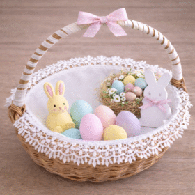 Serwetka do koszyczka wielkanocnego biała z gipiurą