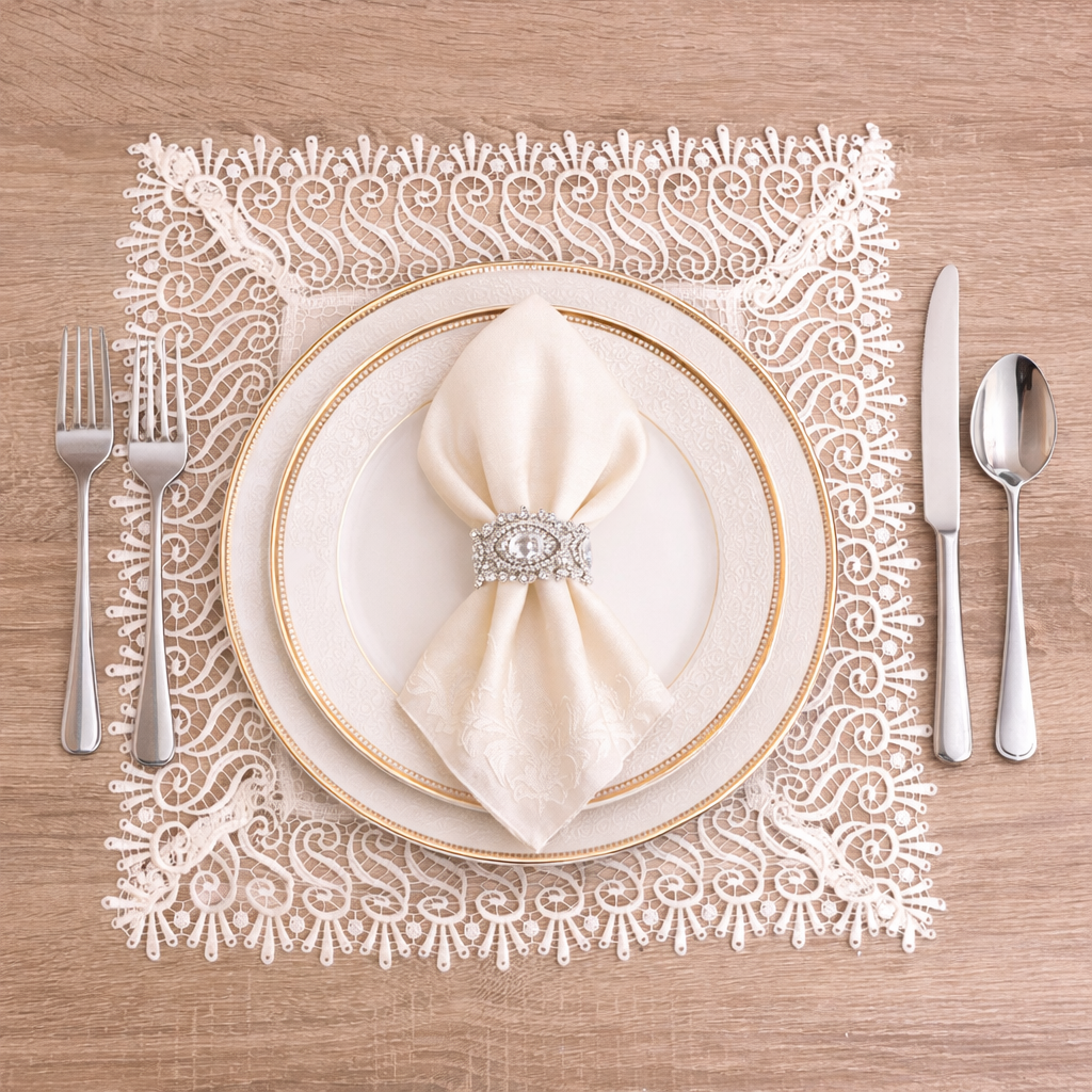 Serwetka 40×40 cm beżowa z gipiurą 11 cm