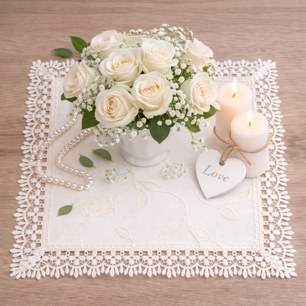 Serwetka 40×40 cm ekri z wąską gipiurą 5 cm Serwetka 40×40 cm ekri z wąską gipiurą 5 cm