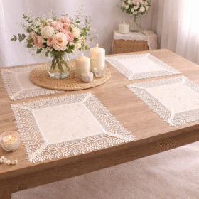 Serwetka 40×40 cm beżowa z gipiurą 11 cm