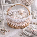 Serwetka do koszyczka wielkanocnego biała z gipiurą Serwetka do koszyczka wielkanocnego biała z gipiurą